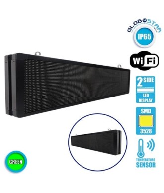 GLOBOSTAR® DISPLAY 90332 Κυλιόμενη Ψηφιακή Επιγραφή P10 Διπλής Όψης LED AC 220-240V Αδιάβροχο IP65 Πράσινο - WiFi Control μέσω FK APP - Αισθητήρας Θερμοκρασίας & Υγρασίας - Μ168 x Π12 x Υ40cm - 2 Χρόνια Εγγύηση